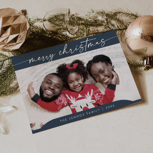 Boho Chic Navy Blue Easy Modern Photo Christmas Holiday Card