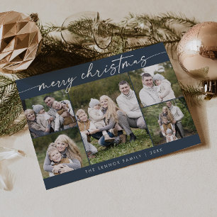 Boho Chic Navy Blue Photo Boho Merry Christmas Holiday Card