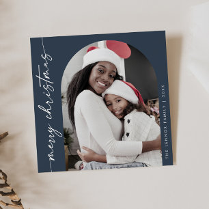 Boho Chic Navy Blue Photo Unique Merry Christmas Holiday Card