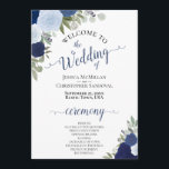 Boho Chic Navy & Dusty Blue Roses Elegant Wedding Programme<br><div class="desc">These beautiful wedding programs feature a rustic boho chic design with hand painted watercolor roses in shades of dusty blue, navy, and indigo, surrounded by eucalyptus leaves and garden foliage. The elegant typography features lacy script calligraphy, and there is room for details on the ceremony, the bridal party, and a...</div>