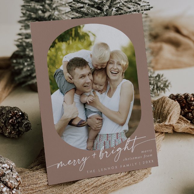 Boho Chic Neutral Merry Bright Photo Christmas Holiday Card (Creator Uploaded)
