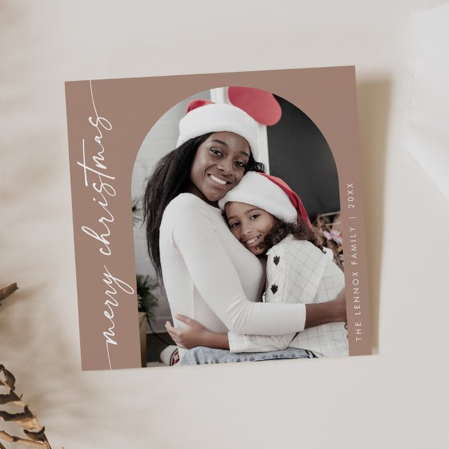 Boho Chic Neutral Photo Unique Merry Christmas Holiday Card (Creator Uploaded)