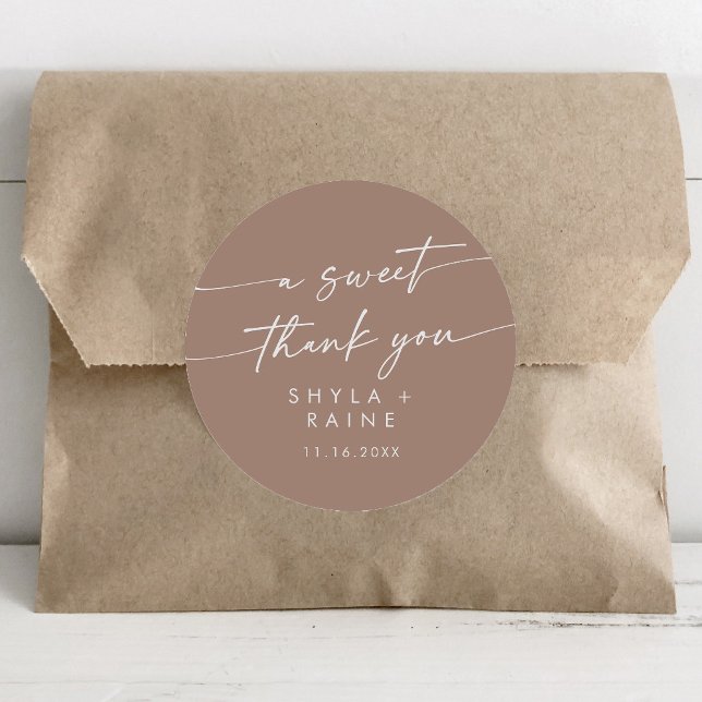 Boho Chic Neutral Taupe A Sweet Thank You Favour Classic Round Sticker (Creator Uploaded)