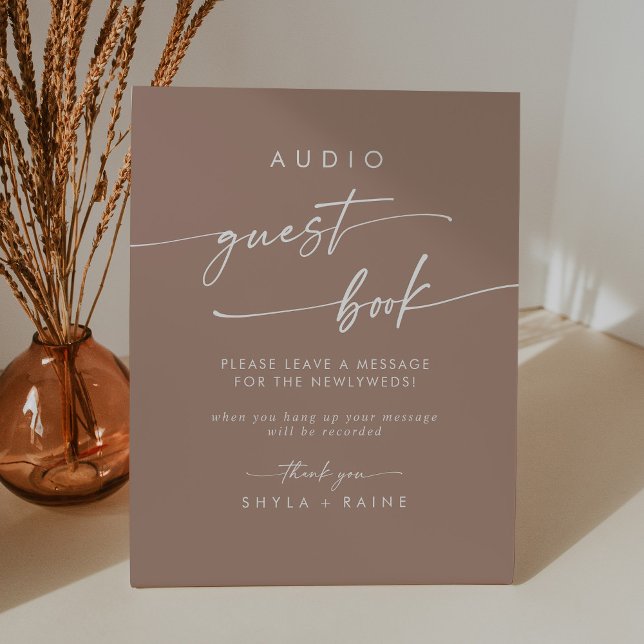 Boho Chic Neutral Taupe Audio Guestbook Wedding Pedestal Sign (Creator Uploaded)