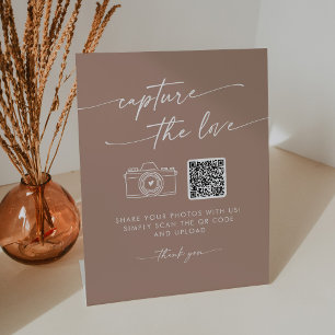 Boho Chic Neutral Taupe Capture the Love Wedding Pedestal Sign