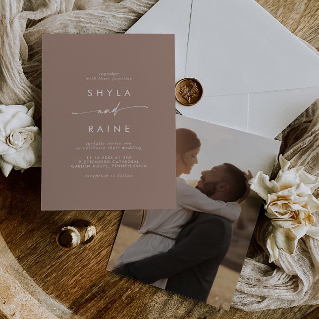 Boho Chic Neutral Taupe Casual Photo Wedding Invitation (Creator Uploaded)