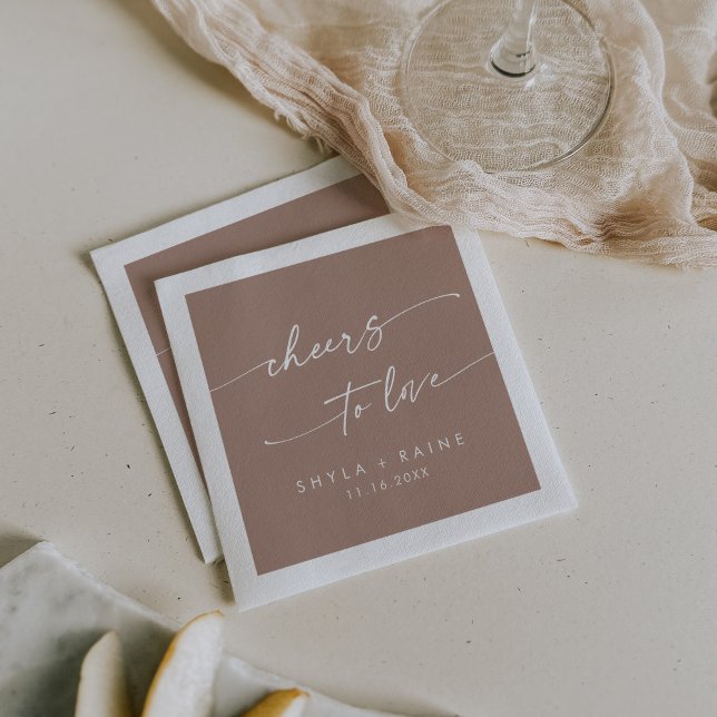 Boho Chic Neutral Taupe Cheers to Love Wedding Napkin (Creator Uploaded)