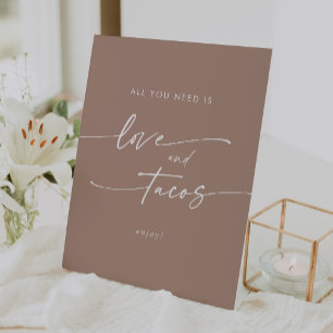 Boho Chic Neutral Taupe Love Taco Bar Wedding Pedestal Sign