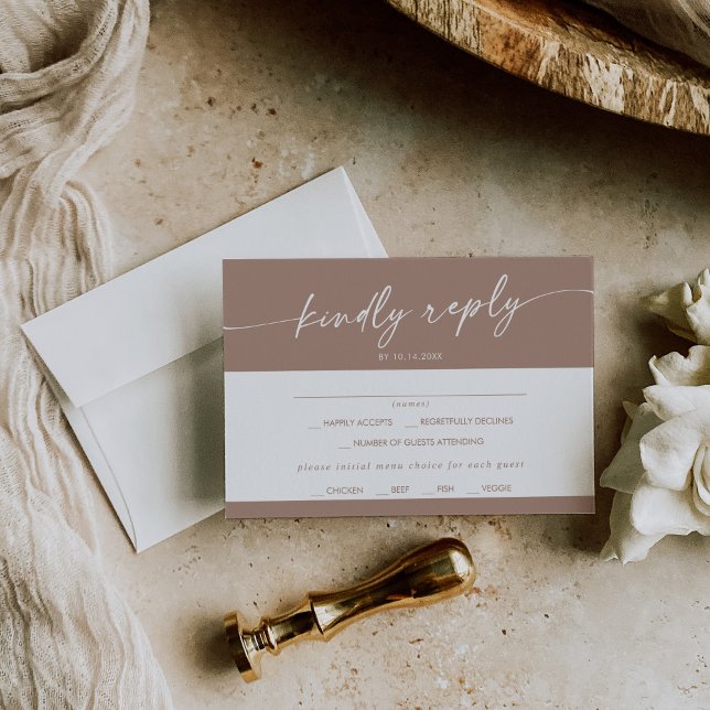 Boho Chic Neutral Taupe Menu Choice RSVP Card (Creator Uploaded)