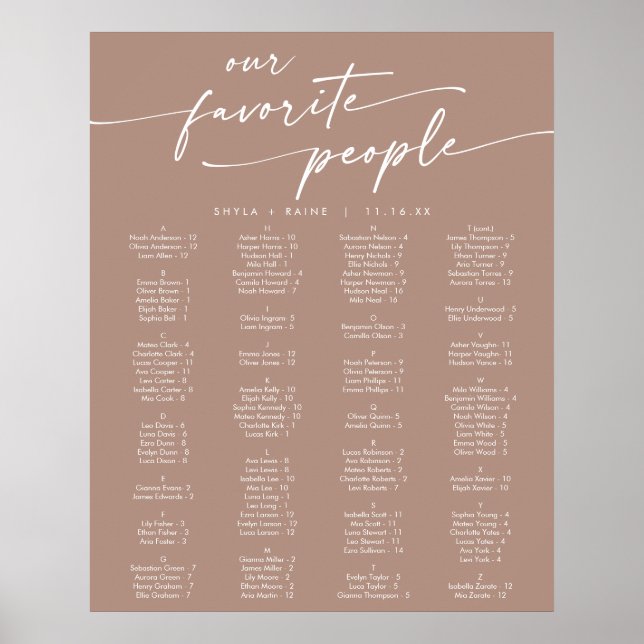 Boho Chic Neutral Taupe Printable Seating Chart (Front)