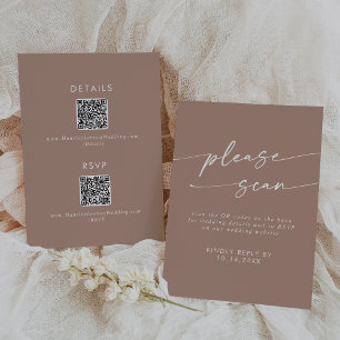 Boho Chic Neutral Taupe QR Code Details RSVP Card