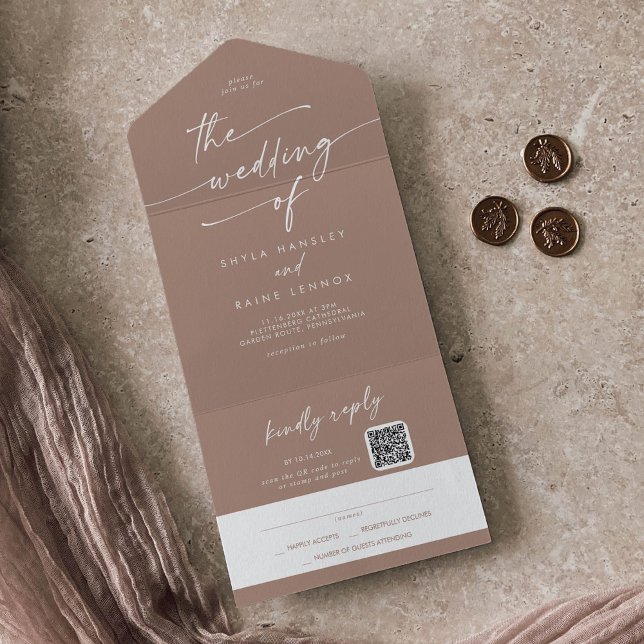 Boho Chic Neutral Taupe QR Code Mail In Wedding All In One Invitation (Creator Uploaded)