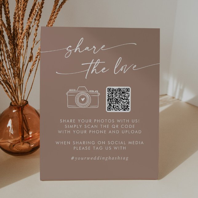 Boho Chic Neutral Taupe Share the Love QR Code Pedestal Sign (Creator Uploaded)