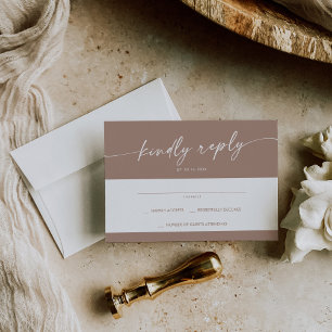 Boho Chic Neutral Taupe Simple Wedding RSVP Card