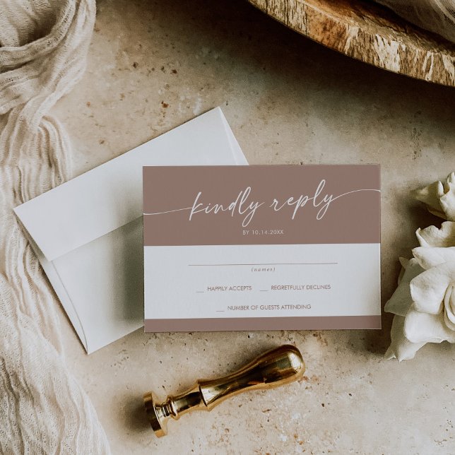Boho Chic Neutral Taupe Simple Wedding RSVP Card (Creator Uploaded)