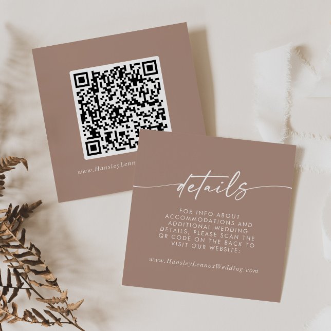 Boho Chic Neutral Taupe Wedding QR Code Details Enclosure Card (Creator Uploaded)