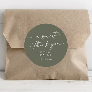 Boho Chic Olive Green A Sweet Thank You Favour Classic Round Sticker
