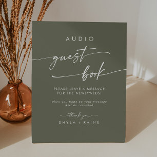 Boho Chic Olive Green Audio Guestbook Wedding Pedestal Sign