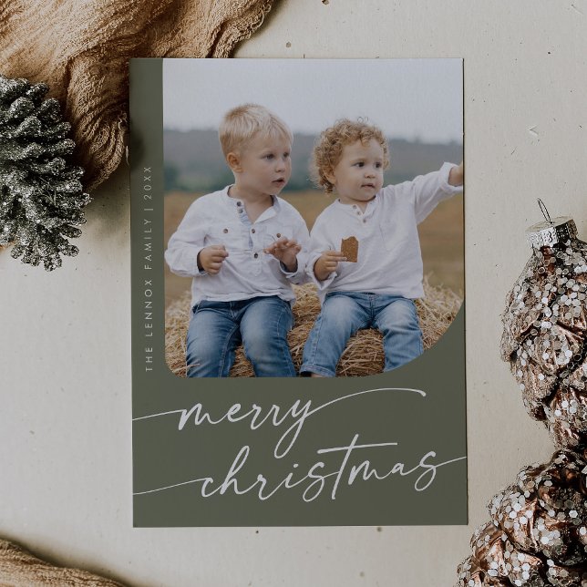 Boho Chic Olive Green DIY Simple Photo Christmas Holiday Card (Creator Uploaded)
