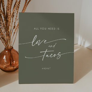 Boho Chic Olive Green Love Taco Bar Wedding Pedestal Sign