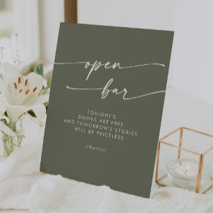 Boho Chic Olive Green Open Bar Wedding Pedestal Sign