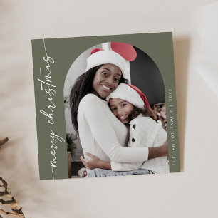 Boho Chic Olive Green Photo Unique Merry Christmas Holiday Card