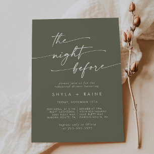 Boho Chic Olive Green Rehearsal Dinner Invites