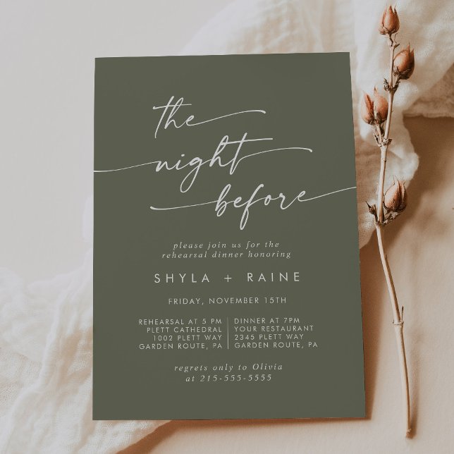 Boho Chic Olive Green Rehearsal Dinner Invites (Creator Uploaded)
