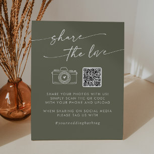 Boho Chic Olive Green Share the Love QR Code Pedestal Sign