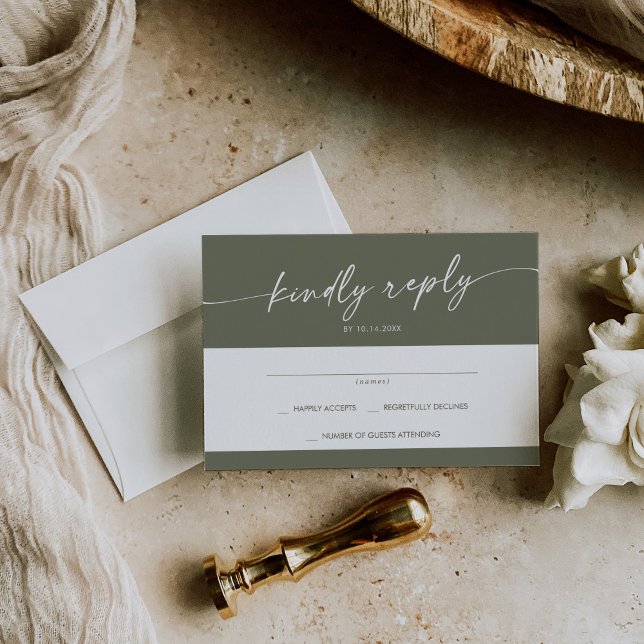 Boho Chic Olive Green Simple Wedding RSVP Card (Creator Uploaded)