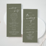 Boho Chic Olive Green Tea Length Wedding Programme<br><div class="desc">This boho chic olive green tea length wedding program is perfect for a minimalist wedding ceremony. The woodsy dark green earth tone modern bohemian design features simple rustic calligraphy with a unique yet classic style. Personalise your wedding program with you names, wedding date, location, order of service, wedding party and...</div>