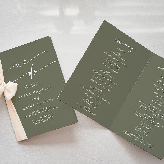 Boho Chic Olive Green We Do Folded Wedding Programme (Creator Uploaded)