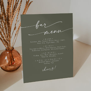 Boho Chic Olive Green Wedding Bar Pedestal Sign