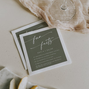 Boho Chic Olive Green Wedding Fun Fact Napkins