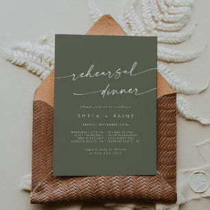 Boho Chic Olive Green Wedding Rehearsal Dinner Invitation