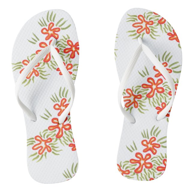 Boho Chic Orange Red Floral Artsy Pattern Jandals (Footbed)