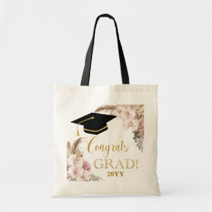 Boho Chic Orchid Floral Pampas Grass Graduation Tote Bag