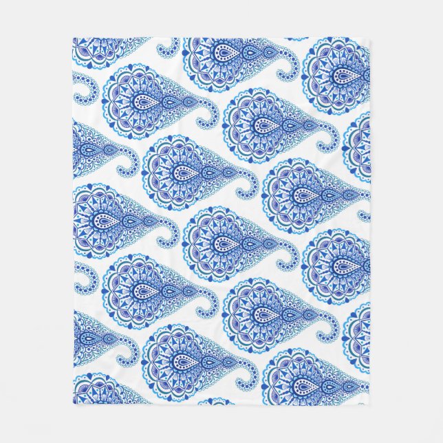 Boho Chic Paisley Seamless Oriental Fleece Blanket (Front)