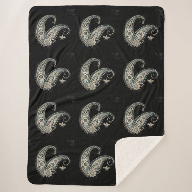 Boho Chic Paisley Seamless Pattern Sherpa Blanket (Front)