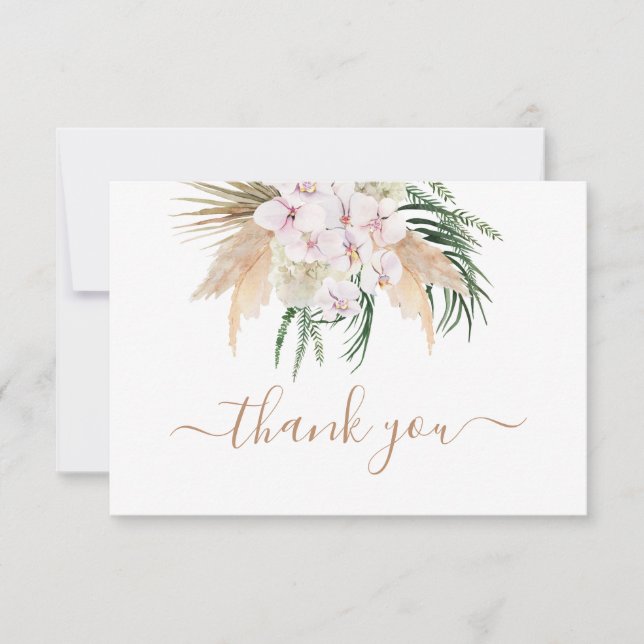 Boho Chic Pampas Grass dried palms thank you Card (Front)