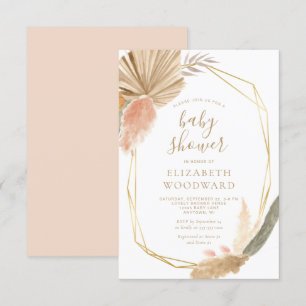 Boho Chic Pampas Grass Gold Frame Baby Shower Invitation