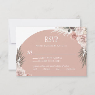 Boho Chic Pampas Grass Pink Sage Floral Wedding RSVP Card