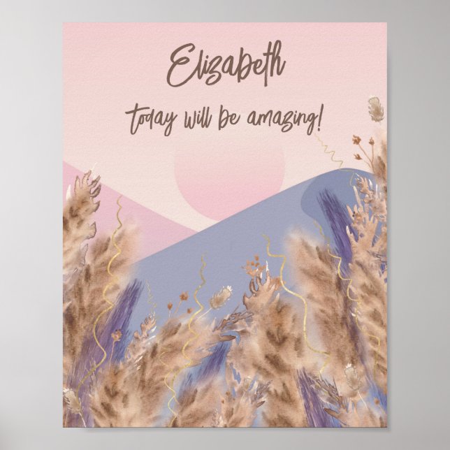 Boho Chic Pastel Pampas Grass Nature Custom Quote Poster (Front)