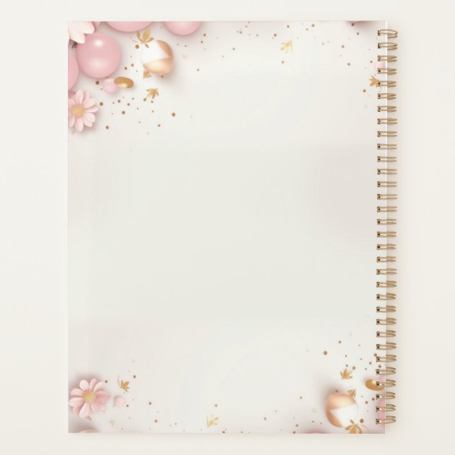 Boho Chic Pastel Pink and Brown Teddy Bear Planner (Back)