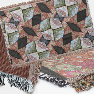 Boho Chic Patchwork Pattern Earthy Multi Colour Throw Blanket
