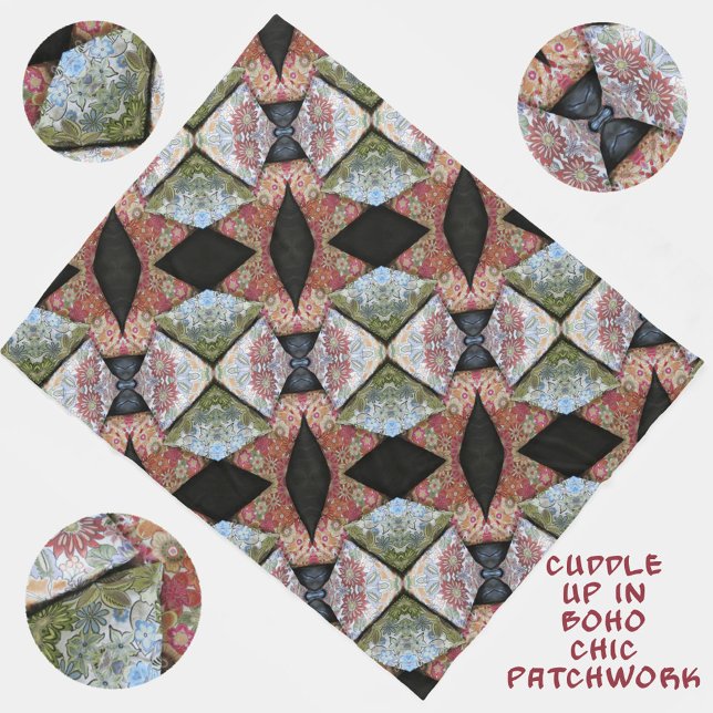 Boho Chic Patchwork Pattern Multi Color Fleece Blanket (Creator Uploaded)