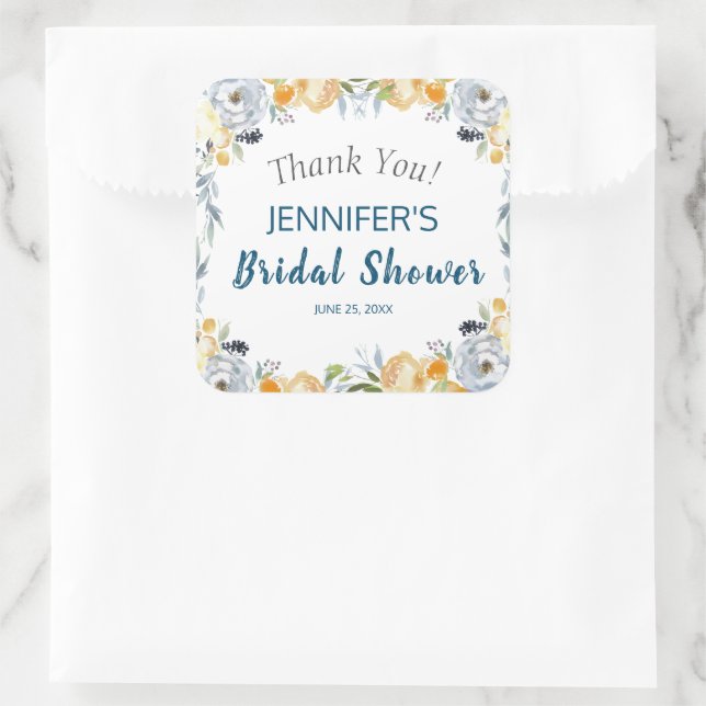 Boho Chic Peach Floral Bridal Shower  Square Sticker (Bag)
