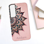 Boho Chic Personalised Floral Mandala Rose Gold  Samsung Galaxy Case<br><div class="desc">Boho Chic Personalised Floral Mandala Rose Gold Samsung Galaxy S22 Case Bringing some glitz and glamour into our bohemian vibe. Rose Gold - Blush Pink, Faux, Metallic, Glitter Case .Elegant mandala painted pink, blush, navy blue and white with dark teal accents. Trendy design for all the girly girls who are...</div>