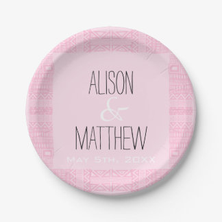 Boho-chic Personalised Pink Wedding Paper Plates 2