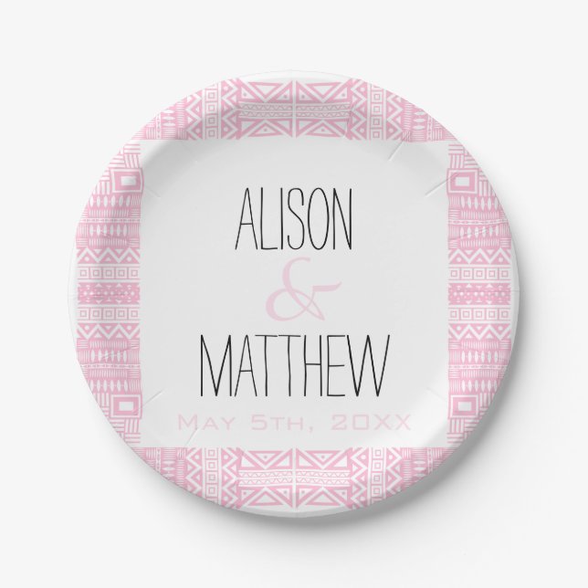 Boho-chic Personalised W Wedding Paper Plates 1 (Front)